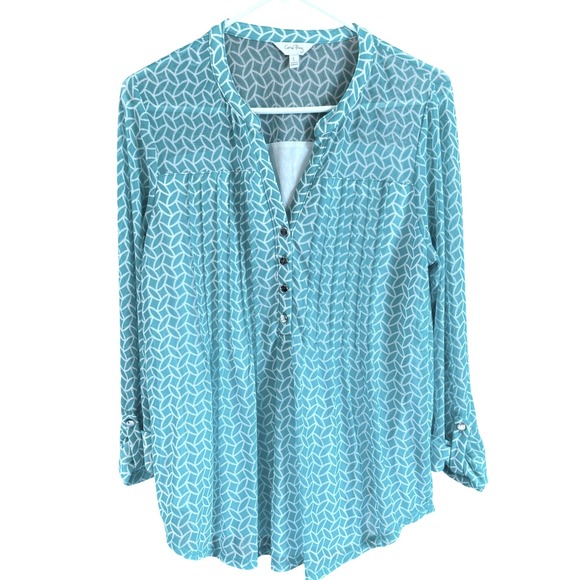 Coral Bay Women's Teal Geometric Print Long Sleeve Blouse Size L - Picture 1 of 9